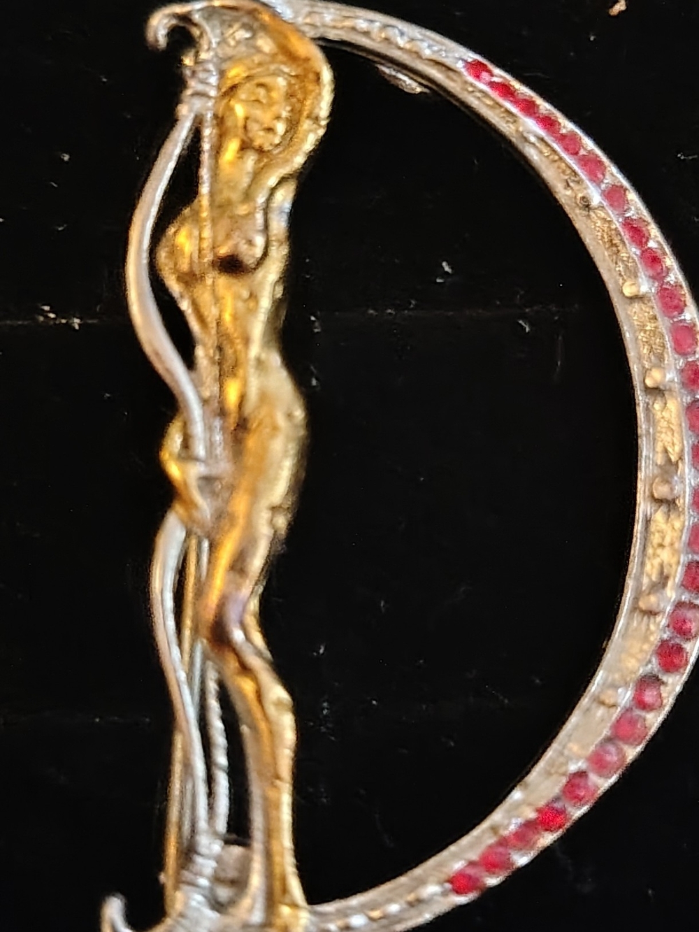 Erte Alphabet Series Letter D Gold Tone Broach With Red Swovarski Crystals